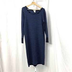 Rodier Navy Blue Striped Knit Sweater Dress